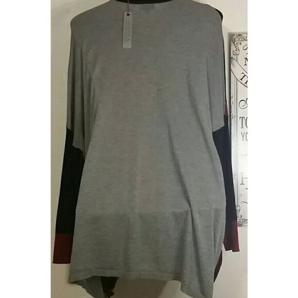 Joseph A Sweater Ladies Large Black Gray Color block Tight Knit Tunic - Picture 2 of 6